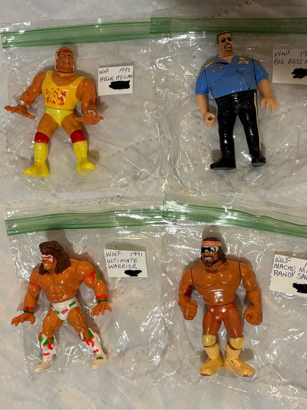 Vintage Wrestling Action Figures - Yellow, Blue, Orange, Tan (90/91